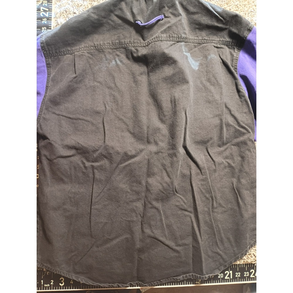Vintage Machine Mens Large Color Block Cotton Canvas Button Down Shirt Purple - Picture 6 of 9